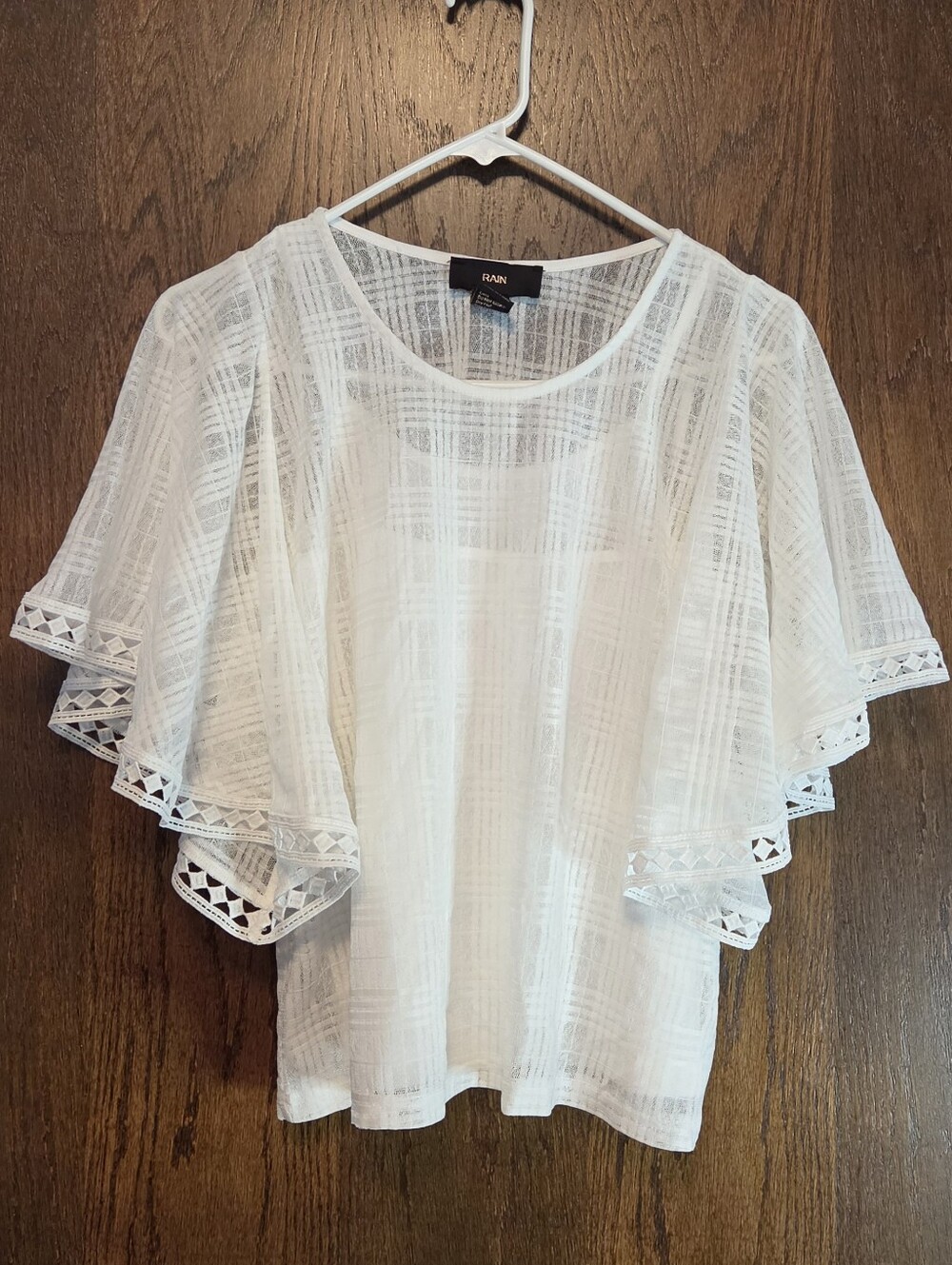 Rain White Sheer Flutter Sleeve Top